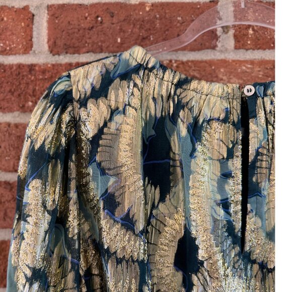 Omika Gold Teal Metallic Boho Blouse S - Picture 5 of 9
